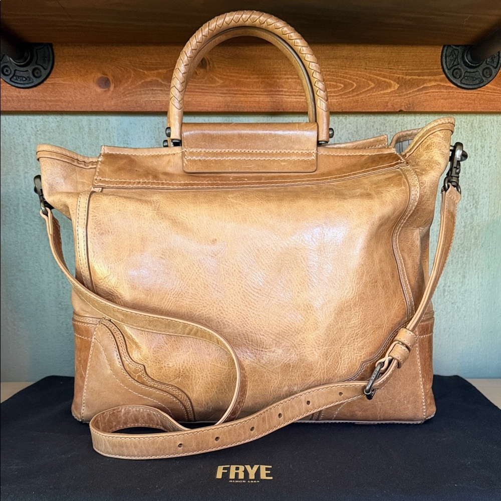 Frye Tan Leather Tote with Braided Top Handle